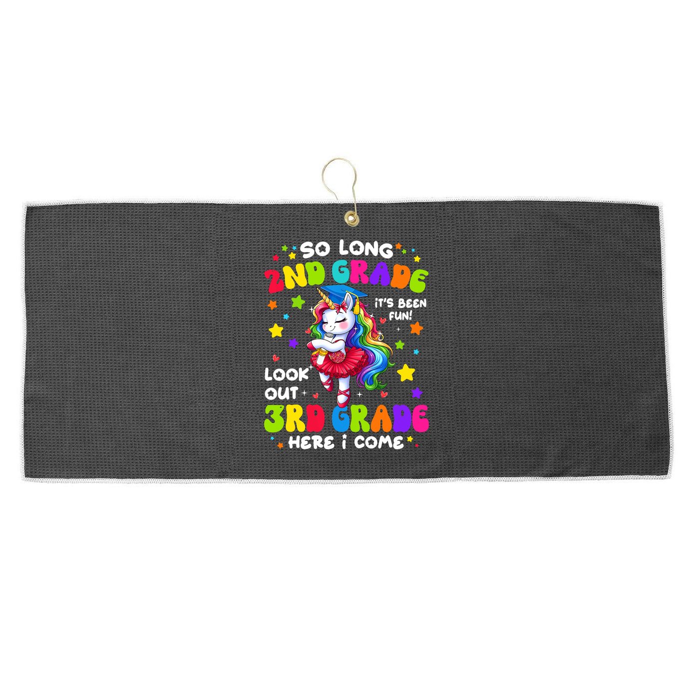 2nd Grade Graduation Girl 3rd Grade Here I Come Unicorn Grad  Large Microfiber Waffle Golf Towel