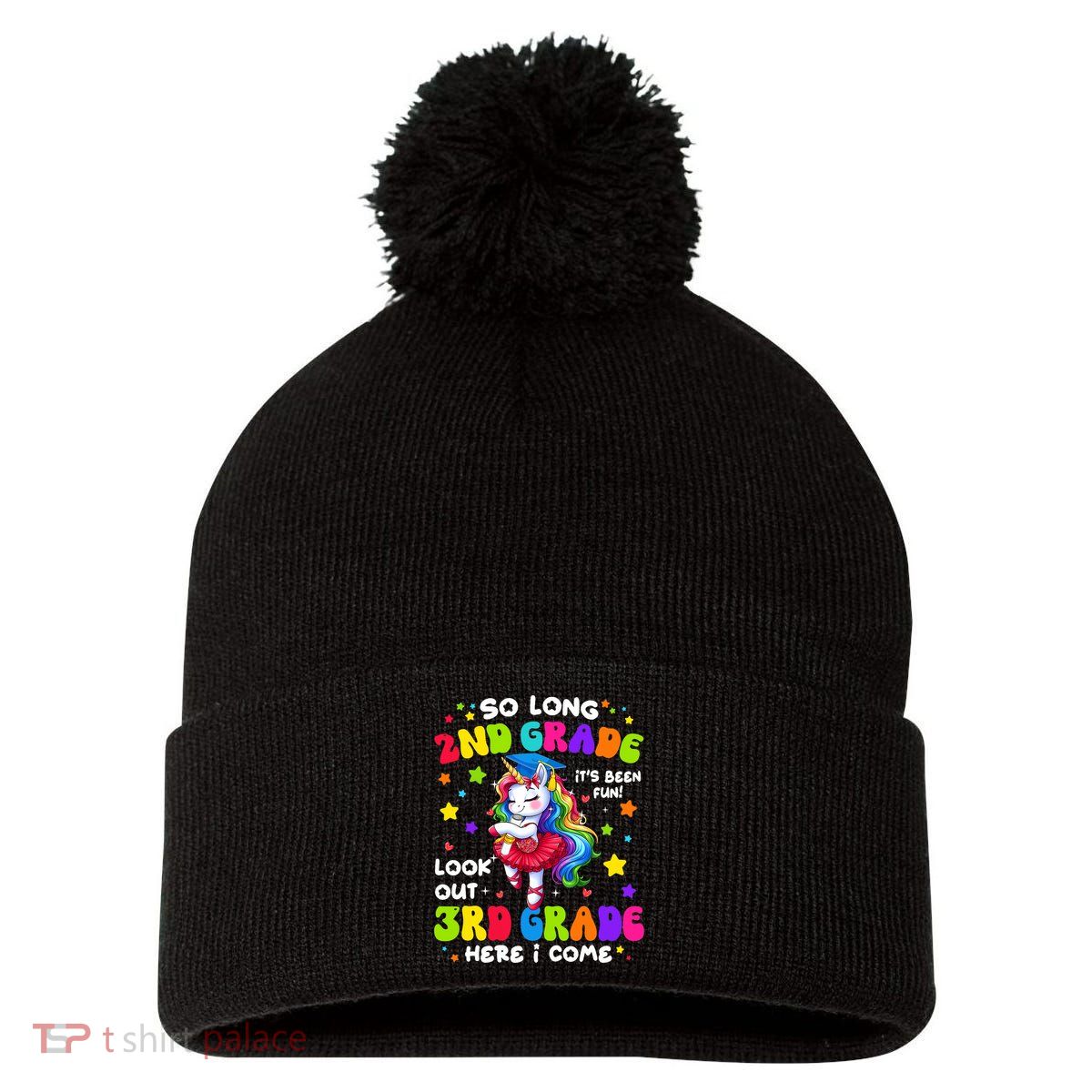 2nd Grade Graduation Girl 3rd Grade Here I Come Unicorn Grad  Pom Pom 12in Knit Beanie