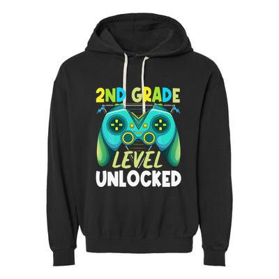 2nd Grade Level Unlocked First Day Back To School Garment-Dyed Fleece Hoodie