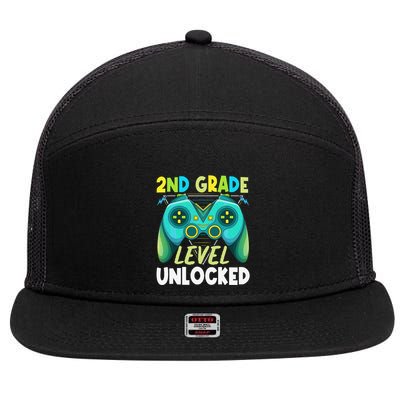 2nd Grade Level Unlocked First Day Back To School 7 Panel Mesh Trucker Snapback Hat