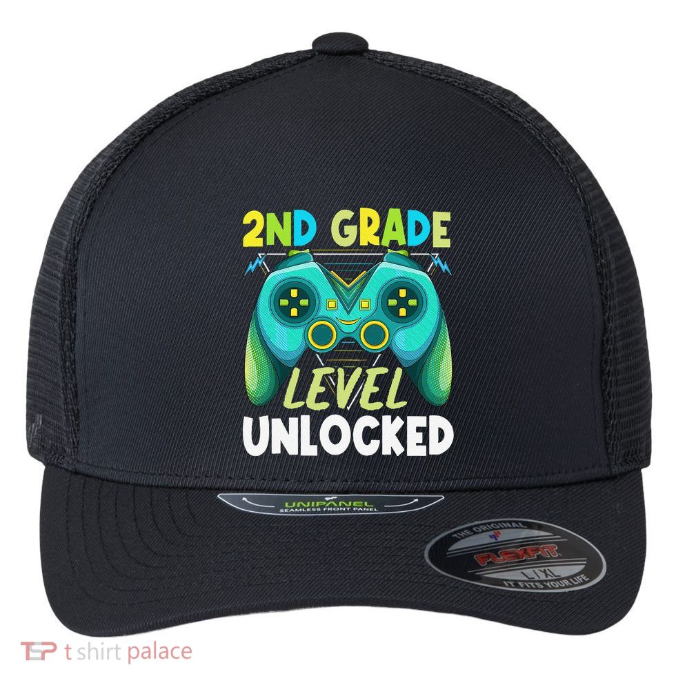 2nd Grade Level Unlocked First Day Back To School Flexfit Unipanel Trucker Cap