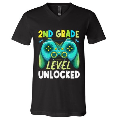 2nd Grade Level Unlocked First Day Back To School V-Neck T-Shirt