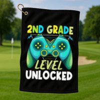 2nd Grade Level Unlocked First Day Back To School Golf Towel