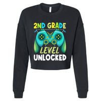 2nd Grade Level Unlocked First Day Back To School Cropped Pullover Crew