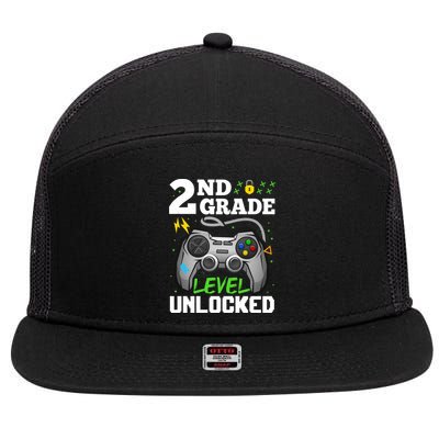 2Nd Grade Level Unlocked Video Game Team Second Grade Gift 7 Panel Mesh Trucker Snapback Hat