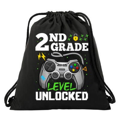 2Nd Grade Level Unlocked Video Game Team Second Grade Gift Drawstring Bag