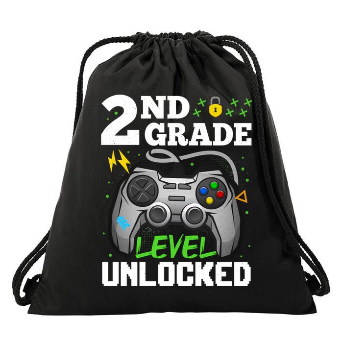 2Nd Grade Level Unlocked Video Game Team Second Grade Gift Drawstring Bag
