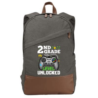 2Nd Grade Level Unlocked Video Game Team Second Grade Gift Cotton Canvas Backpack