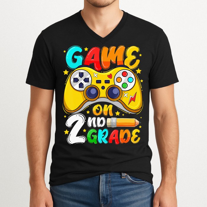 2Nd Grade Level Unlocked Game On 2Nd Grade Back To School V-Neck T-Shirt