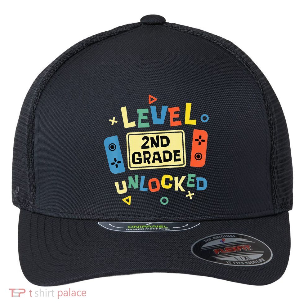 2Nd Grade Level Unlocked Video Gamer Back To School Flexfit Unipanel Trucker Cap