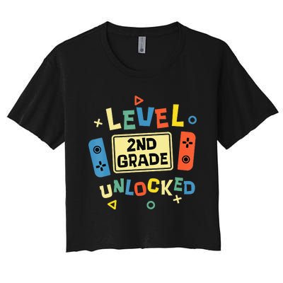 2Nd Grade Level Unlocked Video Gamer Back To School Women's Crop Top Tee