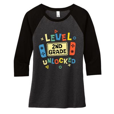 2Nd Grade Level Unlocked Video Gamer Back To School Women's Tri-Blend 3/4-Sleeve Raglan Shirt