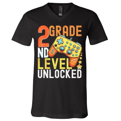 2nd Grade Level Unlocked Video Game Back To School V-Neck T-Shirt