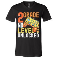 2nd Grade Level Unlocked Video Game Back To School V-Neck T-Shirt