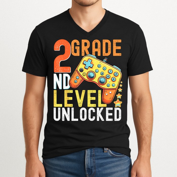 2nd Grade Level Unlocked Video Game Back To School V-Neck T-Shirt