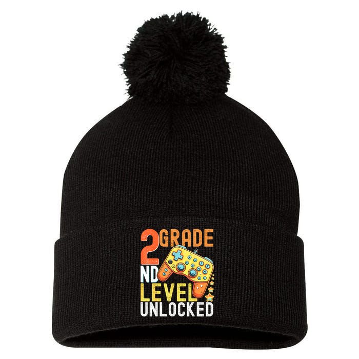 2nd Grade Level Unlocked Video Game Back To School Pom Pom 12in Knit Beanie