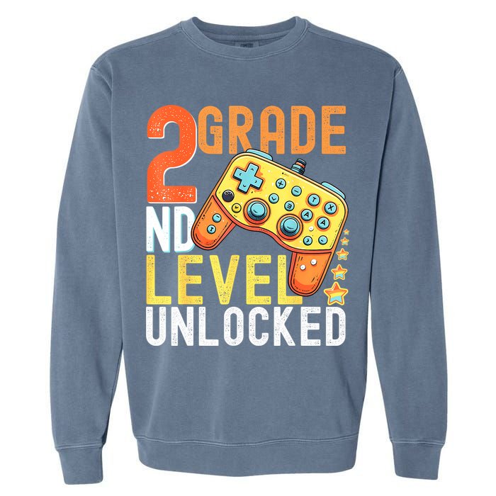 2nd Grade Level Unlocked Video Game Back To School Garment-Dyed Sweatshirt