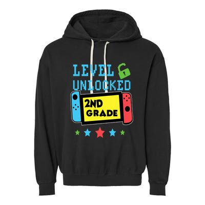 2nd Grade Level Unlocked Gamer First Day Of School Boy Garment-Dyed Fleece Hoodie