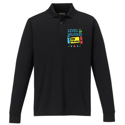 2nd Grade Level Unlocked Gamer First Day Of School Boy Performance Long Sleeve Polo