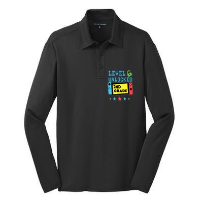 2nd Grade Level Unlocked Gamer First Day Of School Boy Silk Touch Performance Long Sleeve Polo