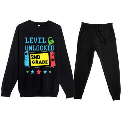 2nd Grade Level Unlocked Gamer First Day Of School Boy Premium Crewneck Sweatsuit Set