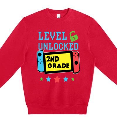 2nd Grade Level Unlocked Gamer First Day Of School Boy Premium Crewneck Sweatshirt