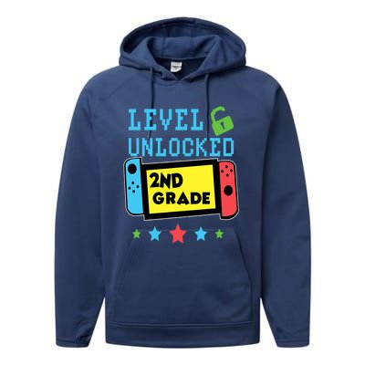 2nd Grade Level Unlocked Gamer First Day Of School Boy Performance Fleece Hoodie