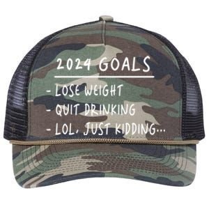 2024 Goals Lose Weight Quit Drinking Lol Just Kidding Retro Rope Trucker Hat Cap