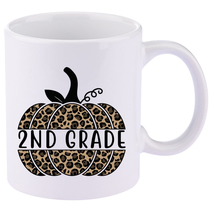 2nd Grade Leopard Pumpkin 11oz C Handle Ceramic Mug