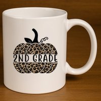 2nd Grade Leopard Pumpkin 11oz C Handle Ceramic Mug