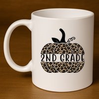 2nd Grade Leopard Pumpkin 11oz C Handle Ceramic Mug