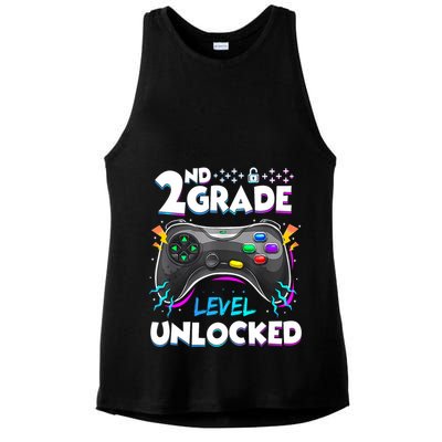 2nd Grade Level Unlocked Back To School First Day Gamer Boy Ladies PosiCharge Tri-Blend Wicking Tank