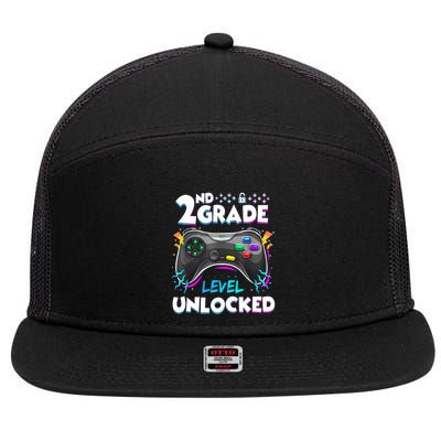 2nd Grade Level Unlocked Back To School First Day Gamer Boy 7 Panel Mesh Trucker Snapback Hat