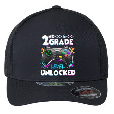 2nd Grade Level Unlocked Back To School First Day Gamer Boy Flexfit Unipanel Trucker Cap