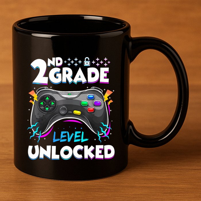 2nd Grade Level Unlocked Back To School First Day Gamer Boy 11oz C Handle Ceramic Mug