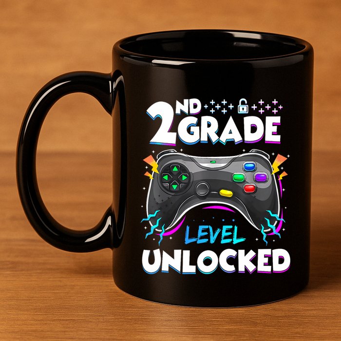 2nd Grade Level Unlocked Back To School First Day Gamer Boy 11oz C Handle Ceramic Mug