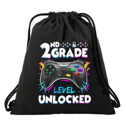 2nd Grade Level Unlocked Back To School First Day Gamer Boy Drawstring Bag