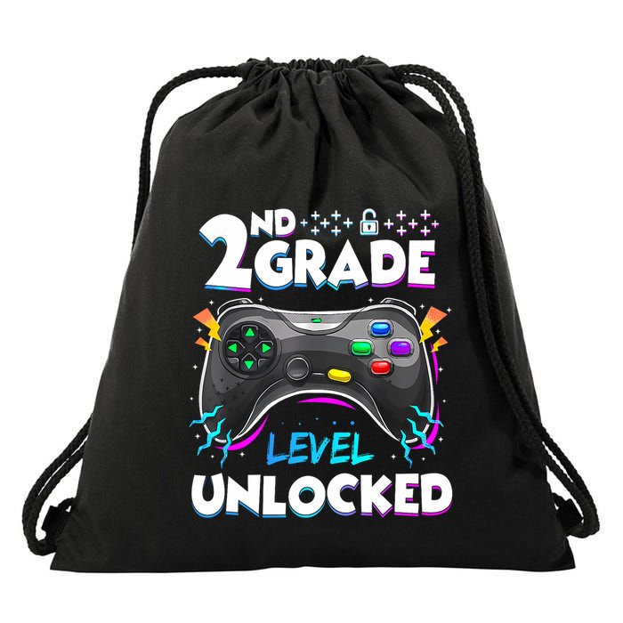 2nd Grade Level Unlocked Back To School First Day Gamer Boy Drawstring Bag