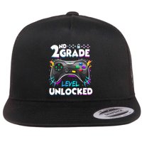 2nd Grade Level Unlocked Back To School First Day Gamer Boy Flat Bill Trucker Hat