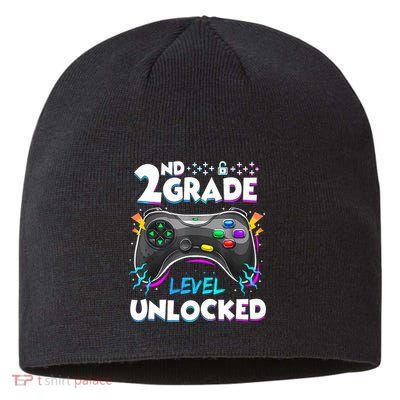 2nd Grade Level Unlocked Back To School First Day Gamer Boy Sustainable Beanie