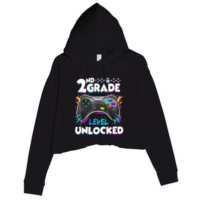2nd Grade Level Unlocked Back To School First Day Gamer Boy Crop Fleece Hoodie