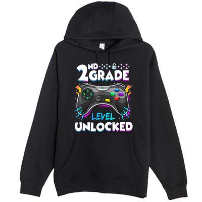 2nd Grade Level Unlocked Back To School First Day Gamer Boy Premium Pullover Hoodie