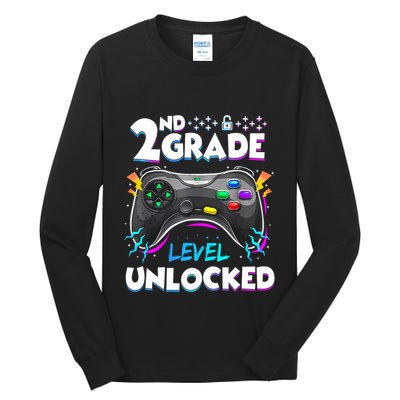 2nd Grade Level Unlocked Back To School First Day Gamer Boy Tall Long Sleeve T-Shirt