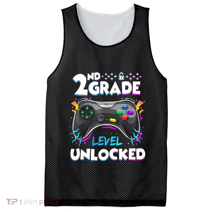 2nd Grade Level Unlocked Back To School First Day Gamer Boy Mesh Reversible Basketball Jersey Tank