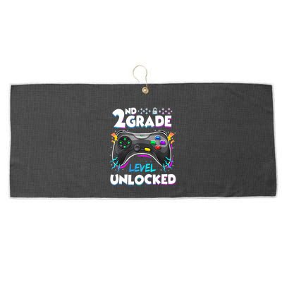 2nd Grade Level Unlocked Back To School First Day Gamer Boy Large Microfiber Waffle Golf Towel
