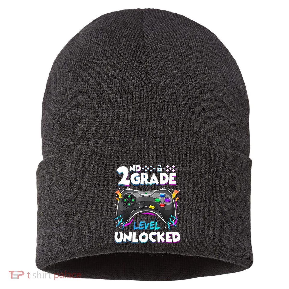 2nd Grade Level Unlocked Back To School First Day Gamer Boy Sustainable Knit Beanie