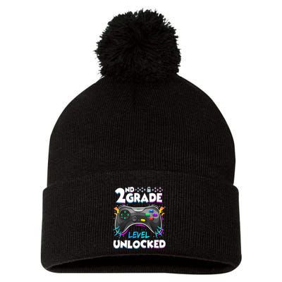 2nd Grade Level Unlocked Back To School First Day Gamer Boy Pom Pom 12in Knit Beanie
