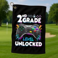 2nd Grade Level Unlocked Back To School First Day Gamer Boy Golf Towel