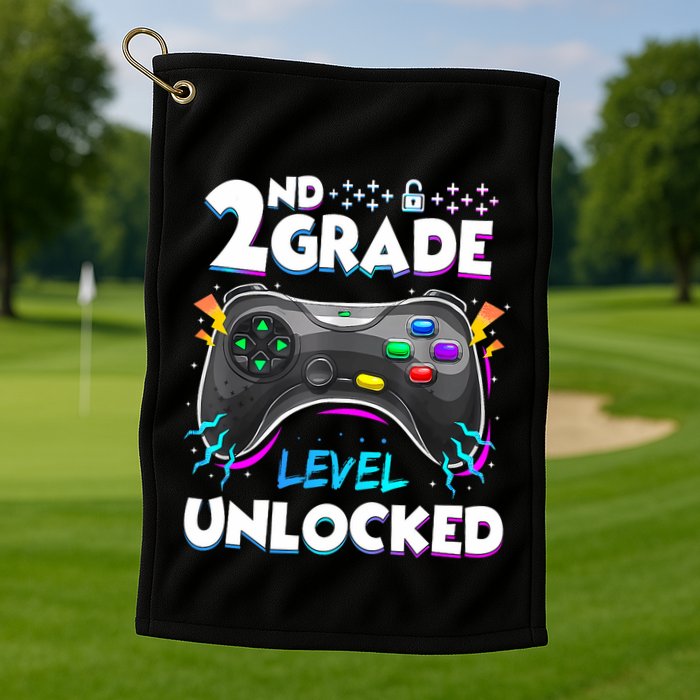 2nd Grade Level Unlocked Back To School First Day Gamer Boy Golf Towel