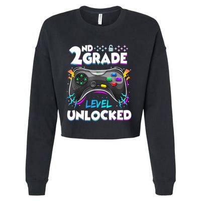 2nd Grade Level Unlocked Back To School First Day Gamer Boy Cropped Pullover Crew